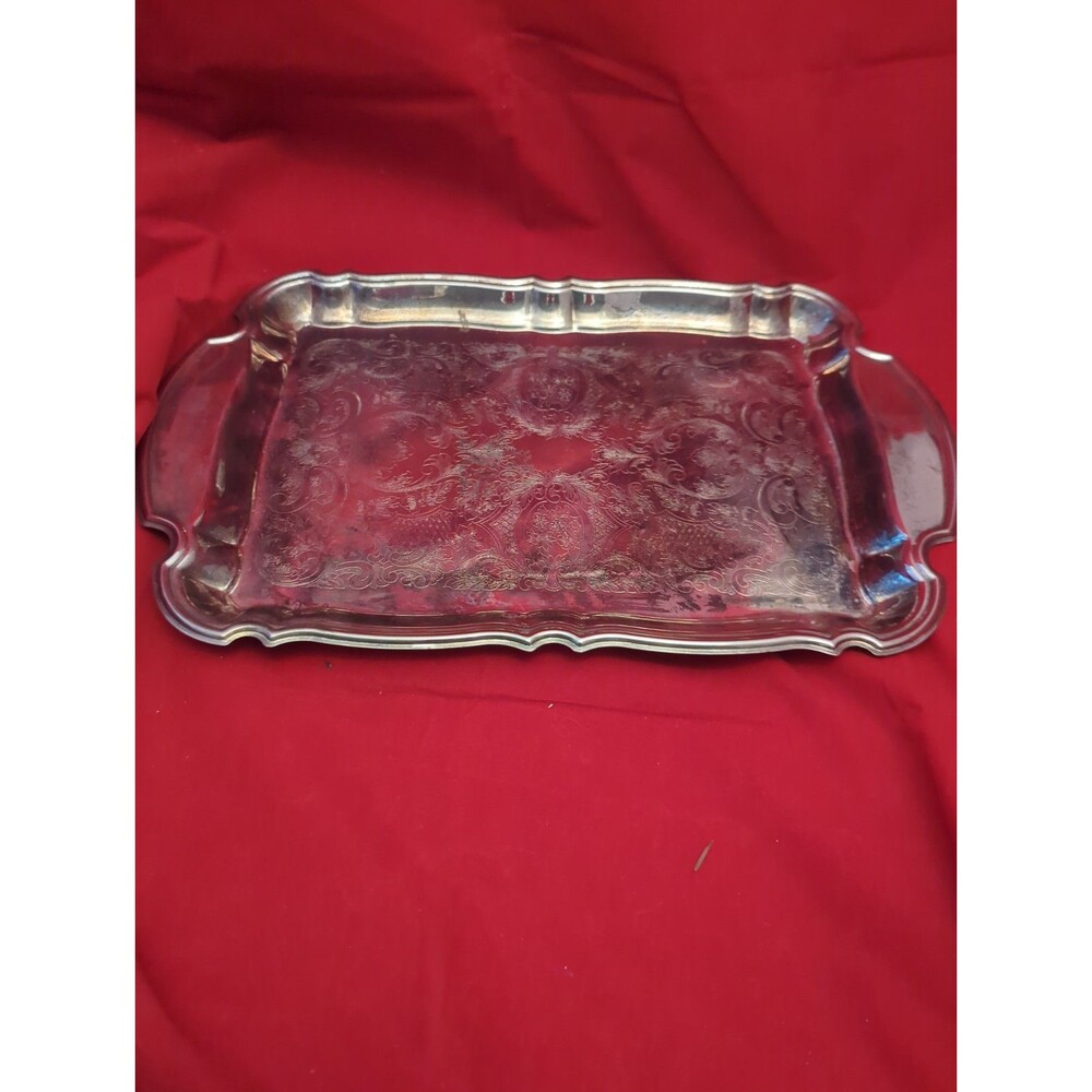 Vintage Oneida Etched Silver Plate Rectangular Tray With Handles